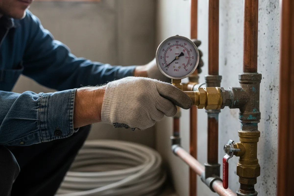 Pressure testing a repaired line during Water Line Repair in Vida